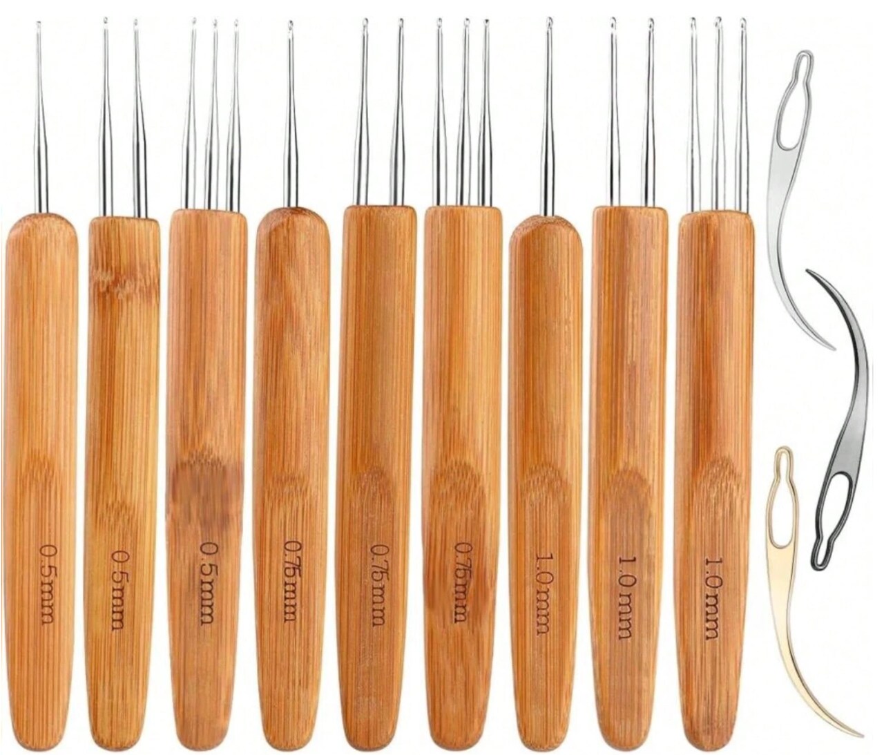 9 Pcs Dreadlock Crochet Hooks Set – 0.5mm / 0.75mm / 1mm Dreadlock Needles with Interlocking Tool – For Locs, Hair Braid Craft & Maintaining Real Dreadlocks – Durable Professional Kit